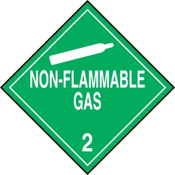 DOT Class 2 non-flammable gas hazard placard, green with gas cylinder symbol