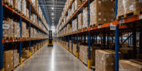 Warehouse pallet storage with inventory organized on industrial racking systems, supporting short-term and long-term storage, distribution, and freight staging operations.